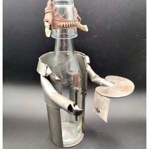 Wine Bottle Holder H&K Steel Sculpture Barbeque Cowboy & Shot Glass Holster